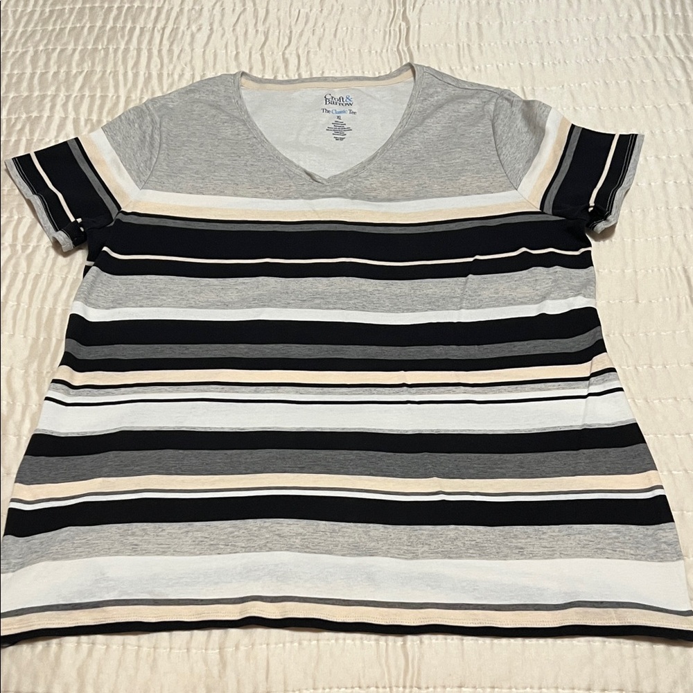 Rafaella Gray and Black Striped Short Sleeve Tee